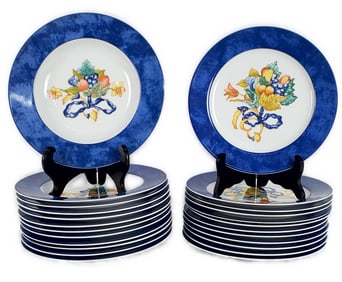 Twenty-Two French Bernardaud Limoges Borghese Porcelain Bowls and Underplates, 8 3/4" dia. and 8