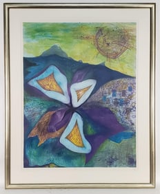 Large 20th Century Monoprint, Signed with a cypher and numbered 2/6 with a Japanese inscription in