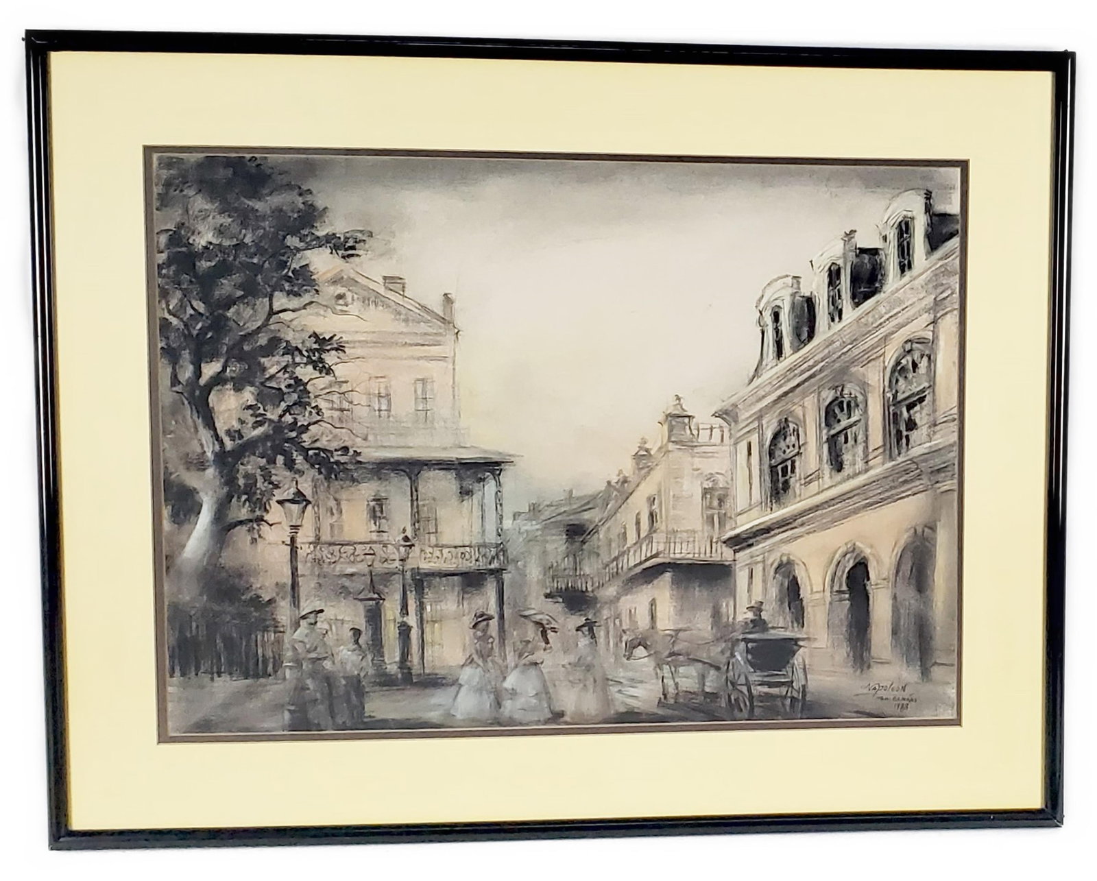 Harold Napoleon King (American/New Orleans, 1940-2005) New Orleans, Signed, Inscribed, and dated: Harold Napoleon King (American/New Orleans, 1940-2005) New Orleans, Signed, Inscribed, and dated 1988, colored pencil and graphite on paper, Sight-17" x 23", Framed-24" x 30 1/2"