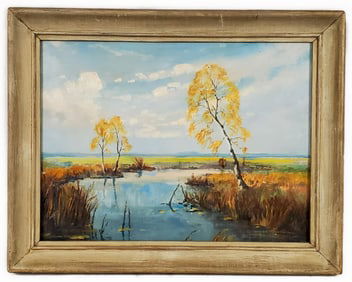 Wayne Beam Morrel (American, 1923-2013) Landscape with River, Signed Wayne Morrell lower right, Oil