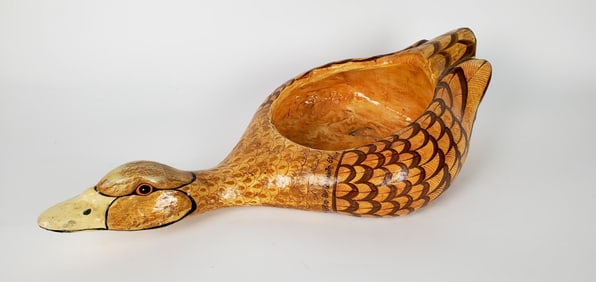 Sergio Bustamante Hand Painted Papier Mache Duck Centerbowl, 20th Century, Signed and numbered