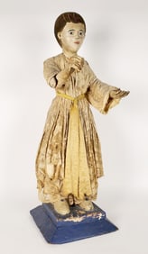 Antique Spanish Colonial Tall Carved Wood Santos, 19th Century, wood and paint, 32 3/4" h. 11" w. 10