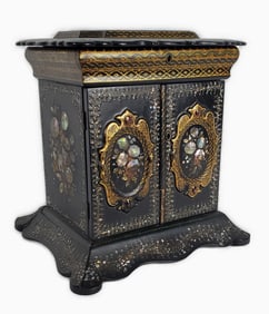 American Victorian Black Lacquered and Mother of Pearl Inlaid Ladies Work/Sewing Box, 19th Century,