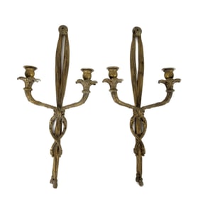 Pair Two Arm Neo-Classical Bronze Sconces, 20th Century, 21 3/4" h. 10" w.