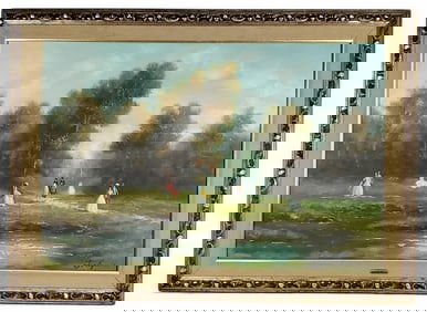 A 20th Century Oil on Canvas Painting, Fete Champetre, Signed Falquette lower right, 24" x 36",