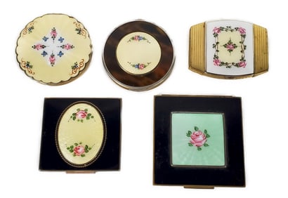 Group of Five French Vintage Ladies Compacts