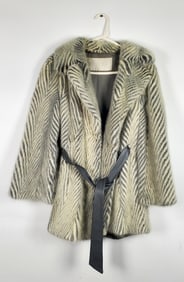 A Vintage Ladies Mink Fur Crop Jacket with leather belt