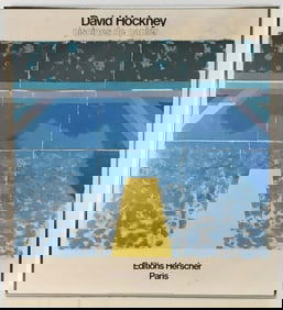 A David Hockney Piscenes de Papier Exhibition Color Poster, Framed-37 1/2" x 34 1/4", has some