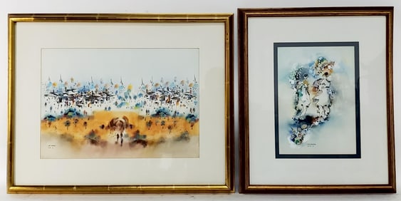 Ben Avram (Indian/Israeli, b. 1941) Two Watercolor Paintings, both signed, 13 1/2" x 19 1/2" and 13"
