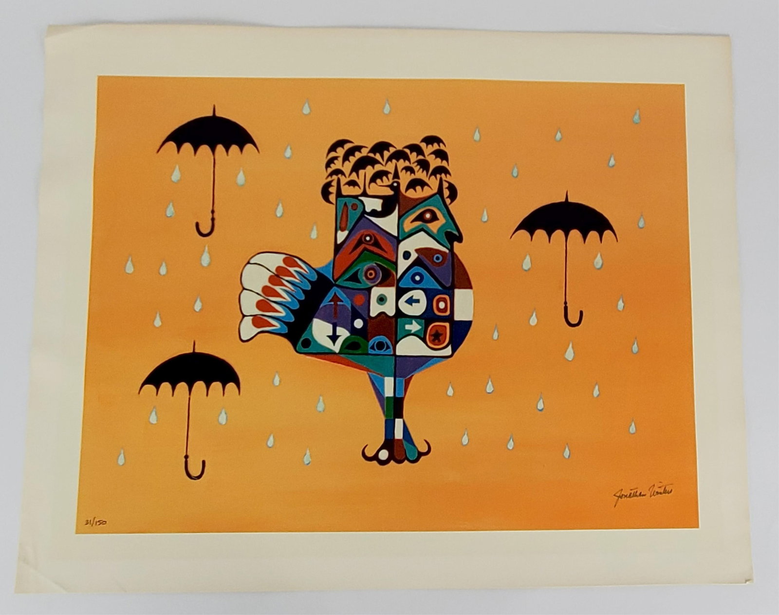 Jonathan Winters (American, 1925-2013) Indian Rain Bird, Silkscreen on canvas, Signed and numbered (1 of 3)