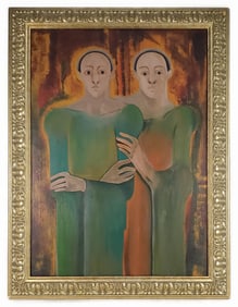 A 20th Century Oil on Canvas Painting, Unknown Artist, Two Figures, Unsigned, 39 1/4" x 28 1/4",