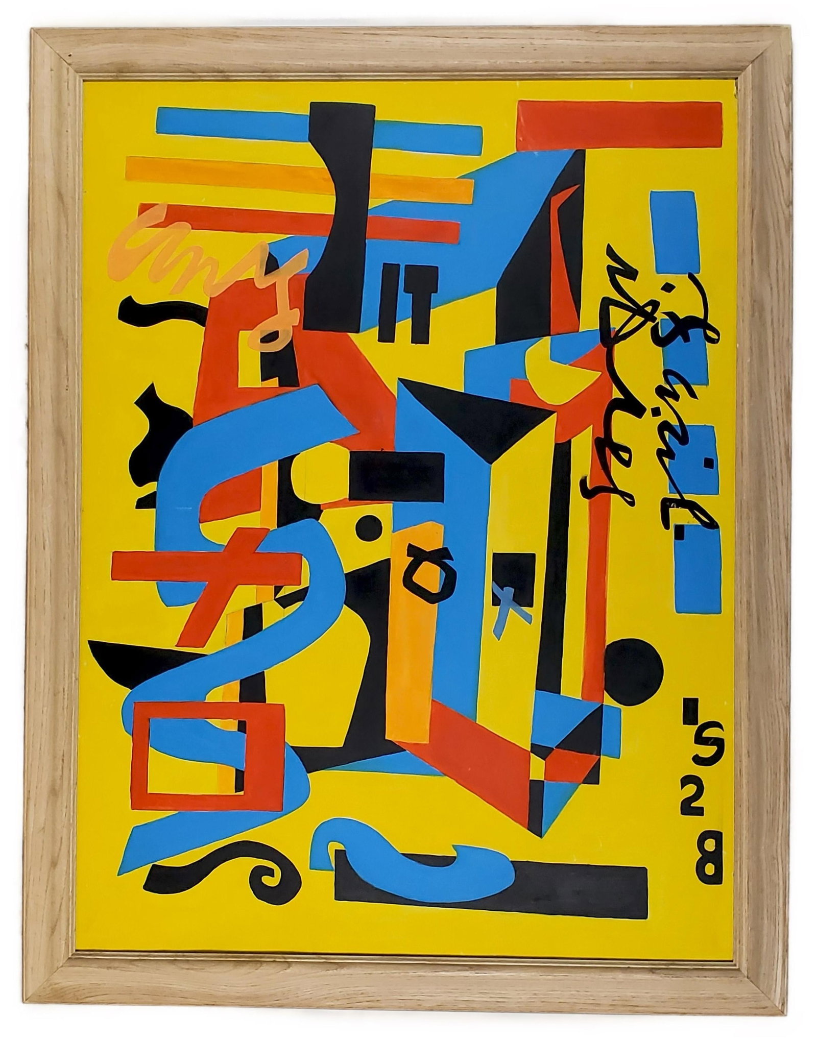 After Stuart Davis (American, 1892-1964) Something on the Eight Ball, Oil on canvas, 40" x 30",: After Stuart Davis (American, 1892-1964) Something on the Eight Ball, Oil on canvas, 40" x 30", Framed-44 1/4" x 37 1/2"