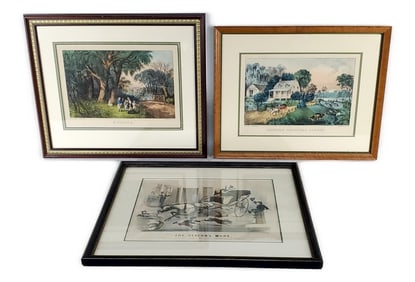 Group of Three Currier and Ives 19th Century Hand Colored Lithographs to include: The Deacon Mare,