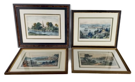 Group of Four Currier and Ives 19th Century Hand Colored Lithographs to include: Stratford on Avon,