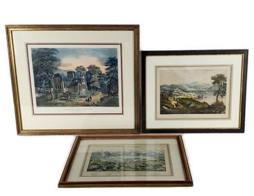 Group of Three Currier and Ives 19th Century Hand Colored Lithographs to include: Lanercost Priory,