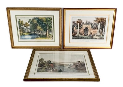 Group of Three Currier and Ives 19th Century Hand Colored Lithographs to include: The Tomb of