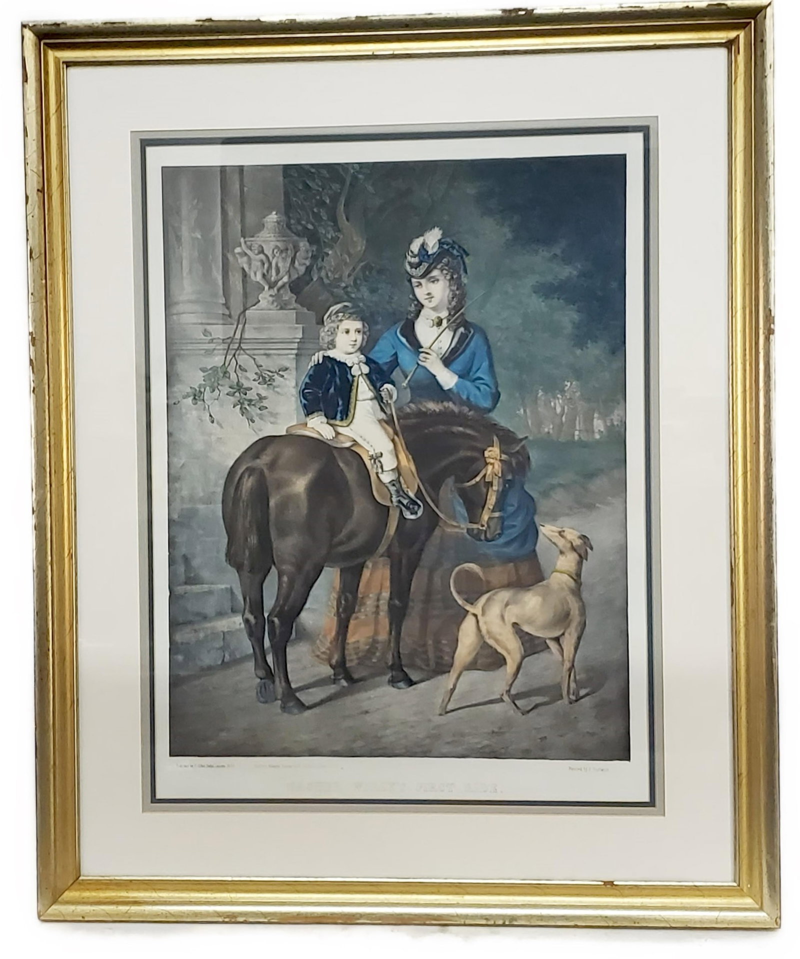 A 19th Century Large Format Hand Colored Lithograph, Master Willy's First Ride, Sight-24" x 18", (1 of 4)