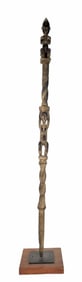 West African Senufo Carved Wood Tribal Staff, on a wood stand, 59 1/2" h.