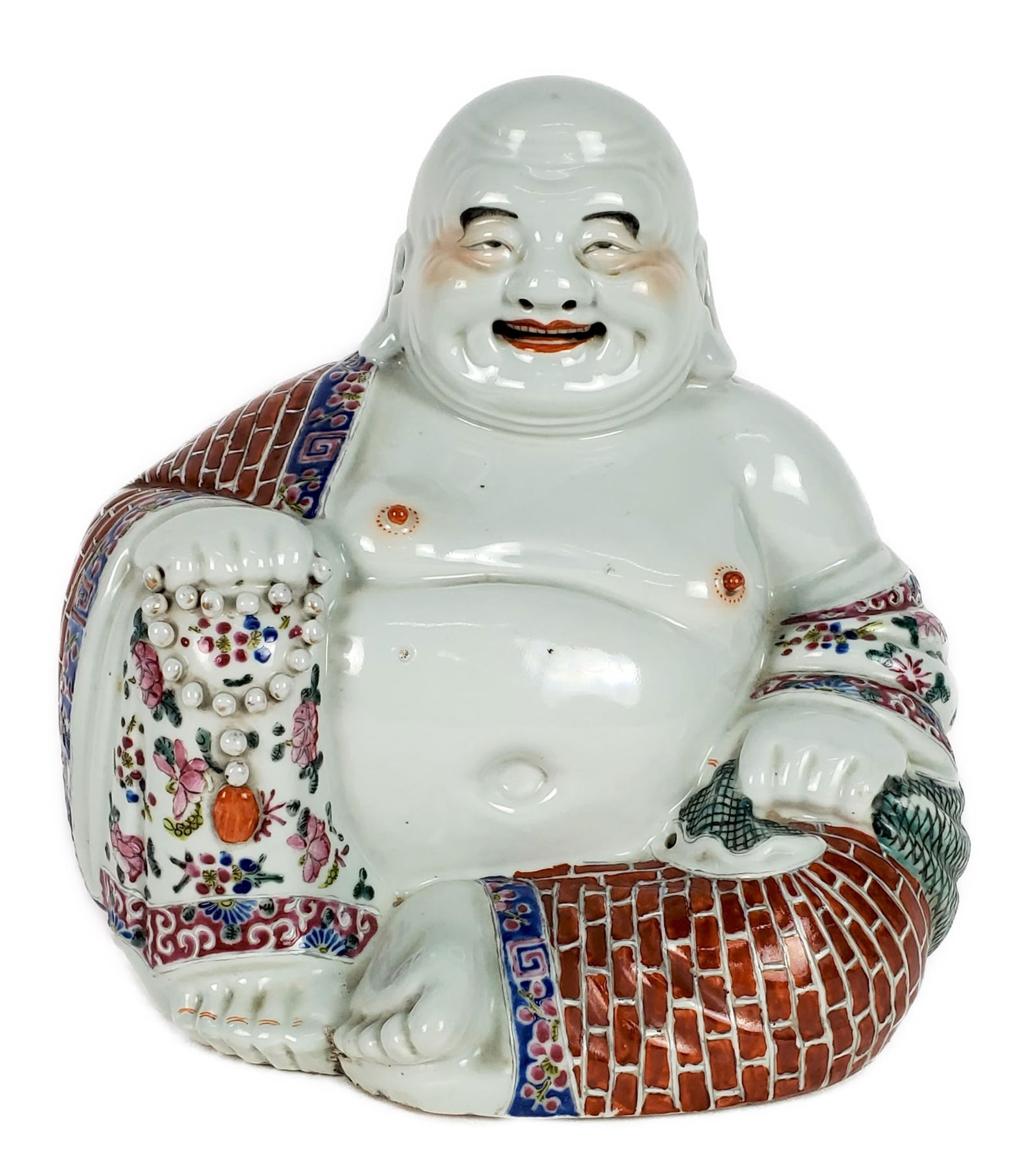 A Chinese Porcelain Figure of Hotei, 20th Century, underside with seal mark, 10 1/2" h. 9 1/2" w. 6 (1 of 5)