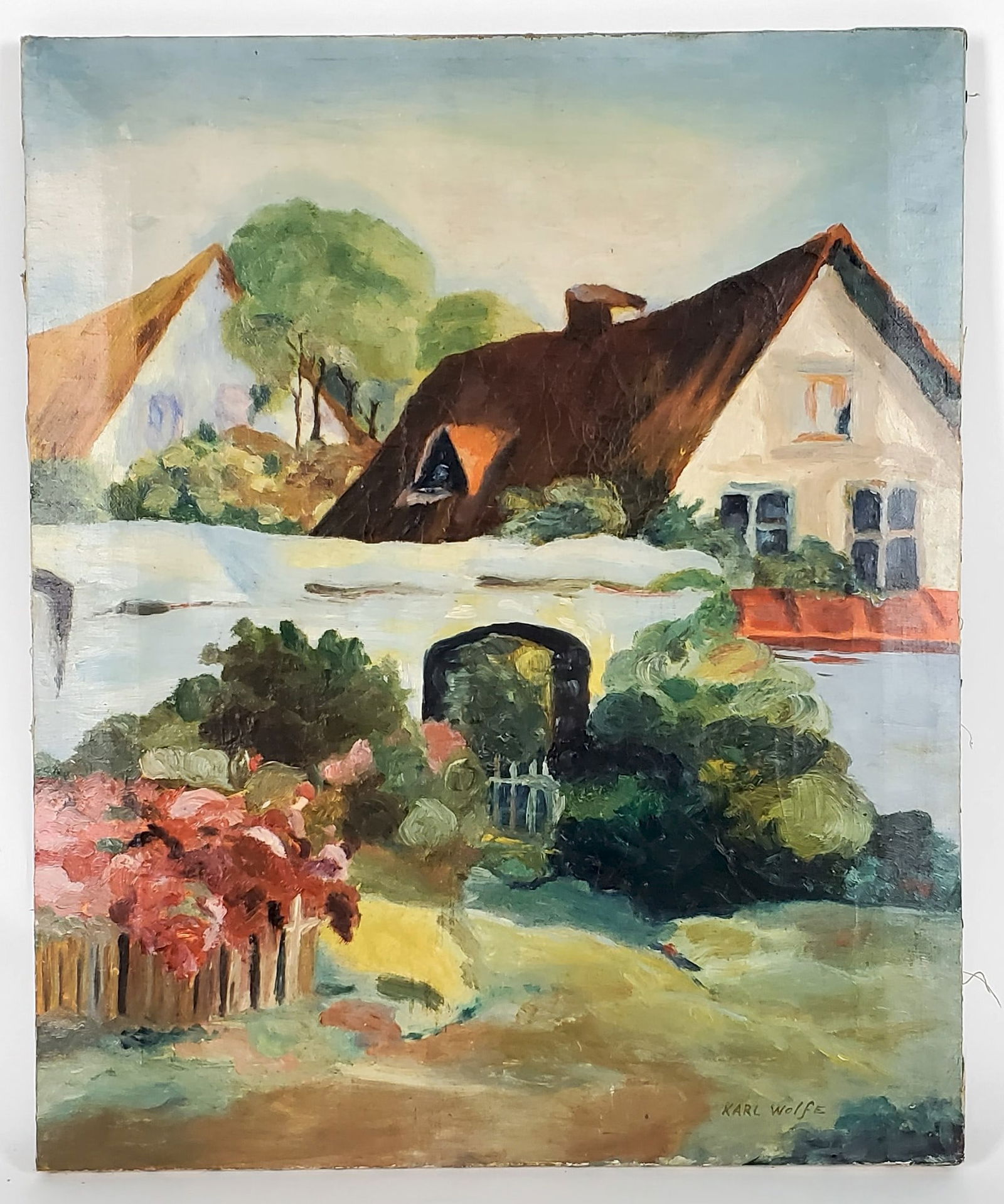 Karl Wolfe (German,1903-1984) Houses Landscape Painting (1 of 5)