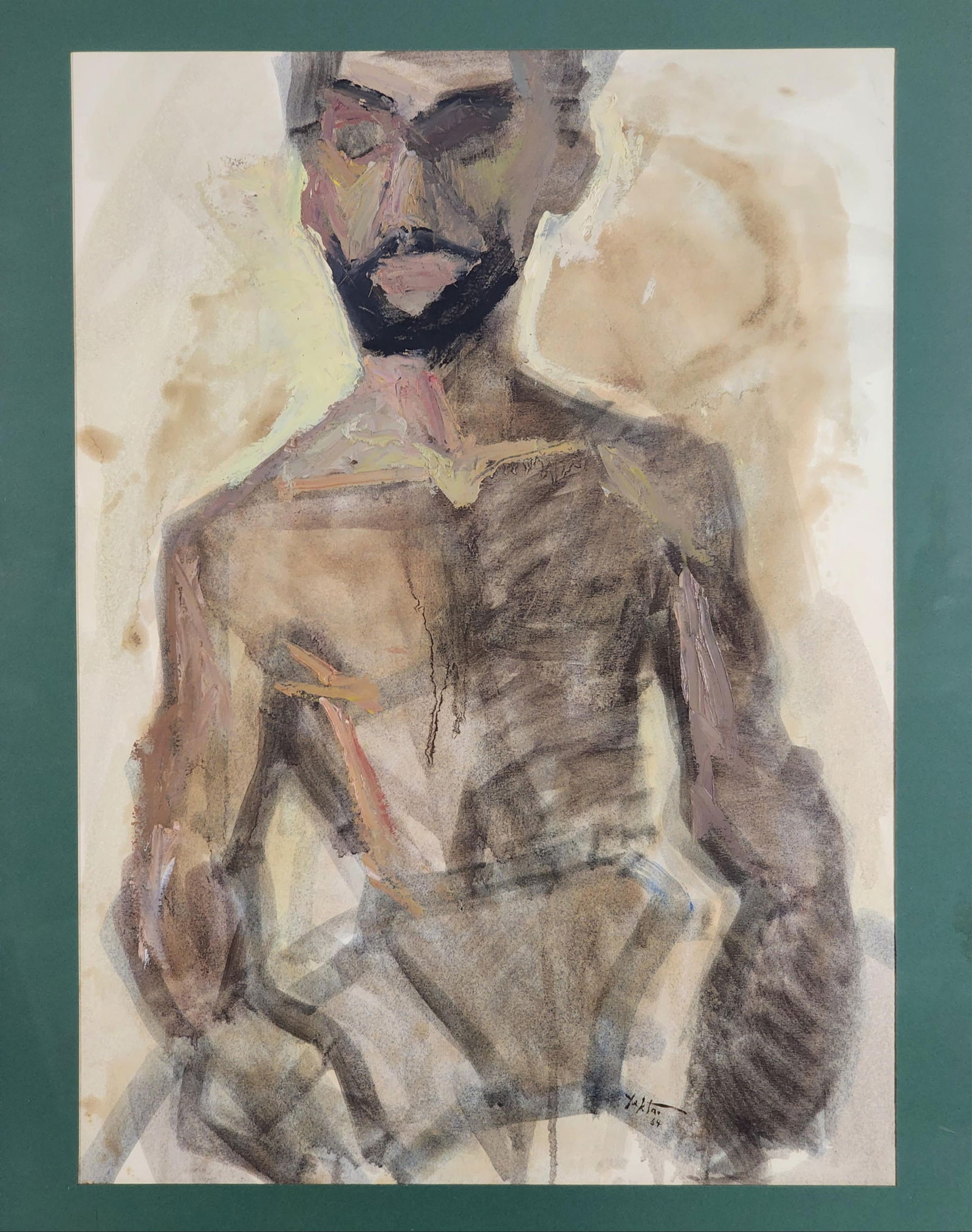 Manoucher Yektai (Iranian, 1921-2019) Study of a Beggar Man, Mixed Media on paper, Signed Yektai and: Manoucher Yektai (Iranian, 1921-2019) Study of a Beggar Man, Mixed Media on paper, Signed Yektai and dated '64 lower right, Sight-23 1/4x 16 3/4", Framed-29 3/4" x 24"