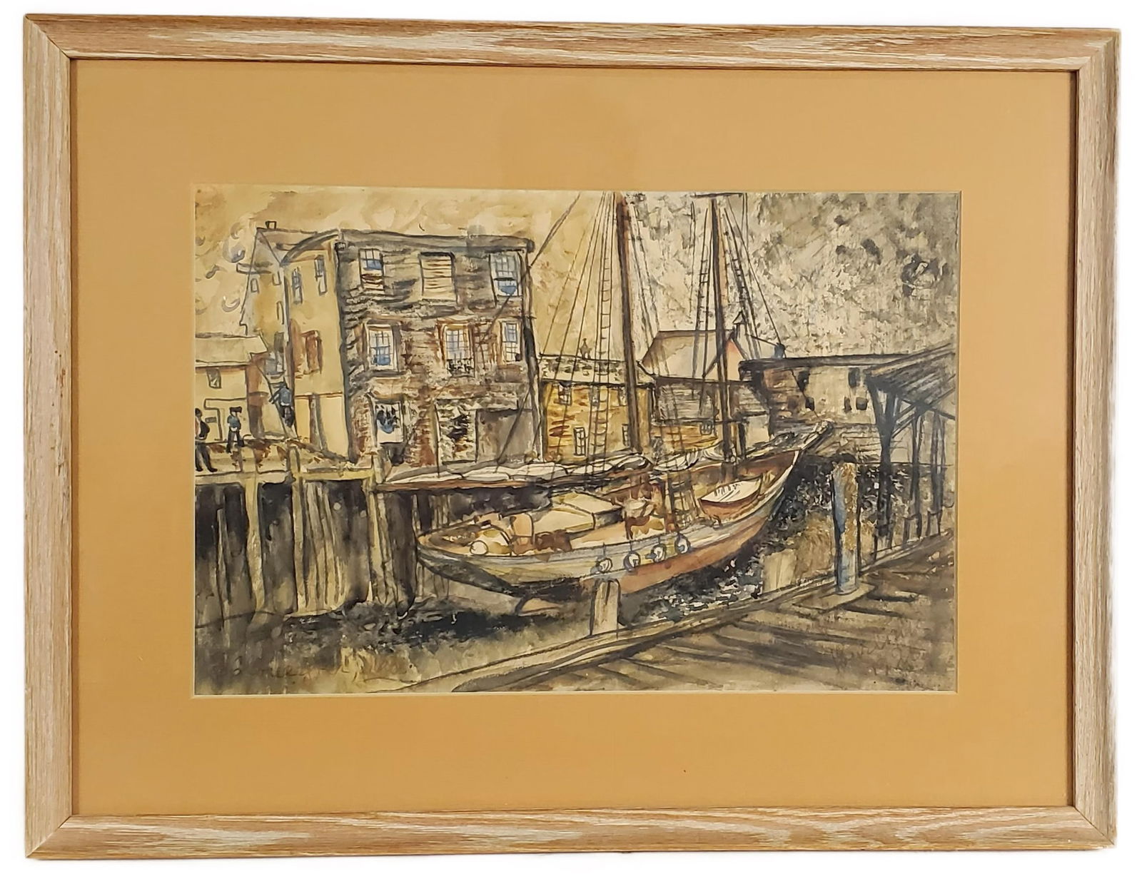 David Burliuk (Russian, 1882-1967) Boat in Canal at Low Tide, Signed and dated 1928 lower right,: David Burliuk (Russian, 1882-1967) Boat in Canal at Low Tide, Signed and dated 1928 lower right, watercolor on paper, Sight-9 3/4" x 14 3/4", Framed-16" x 21