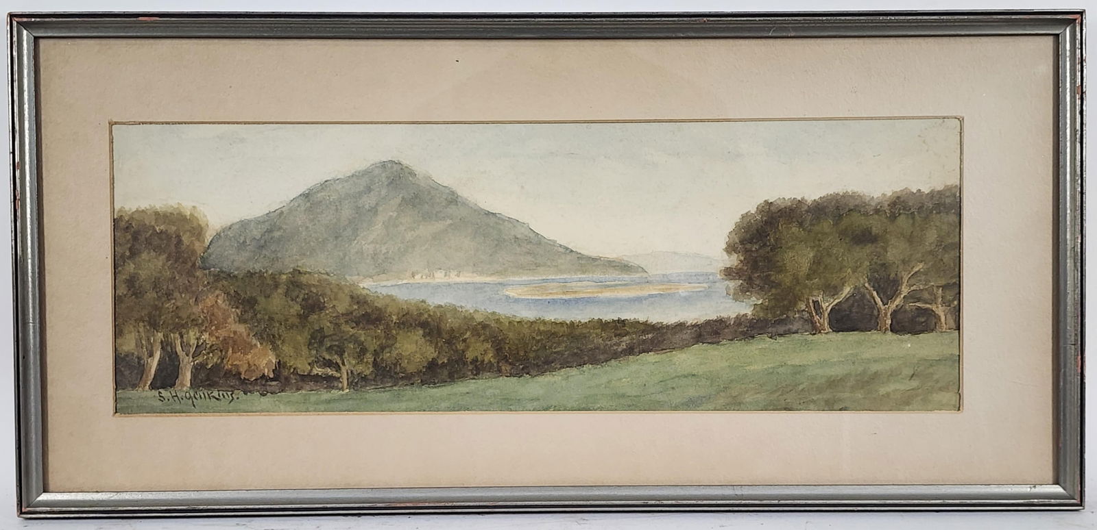 A Early 20th Century Watercolor on Paper Landscape Painting, Signed S. H. Jenkins lower left,: A Early 20th Century Watercolor on Paper Landscape Painting, Signed S. H. Jenkins lower left, Sight-5 7/8" x 17 1/4", Framed-10 1/4" x 23 1/4"