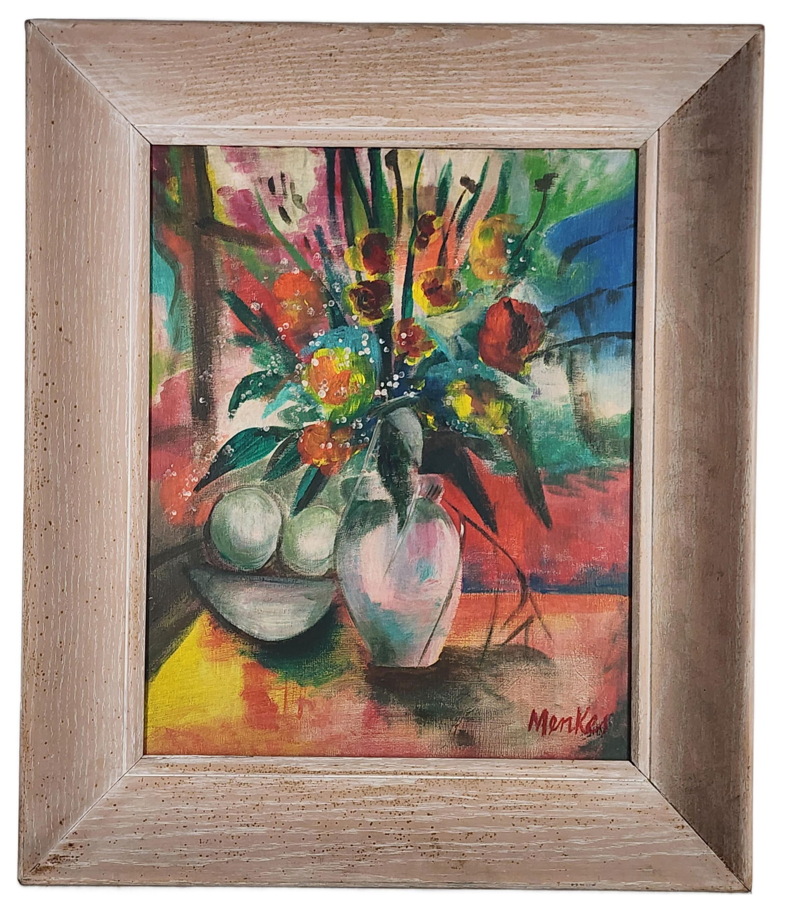 Zygmund Menkes (Polish, 1896-1986) Still Life with Flowers in a Vase, Oil on canvas, Signed Menkes: Zygmund Menkes (Polish, 1896-1986) Still Life with Flowers in a Vase, Oil on canvas, Signed Menkes lower right, 20" x 16", Framed-26 1/2" x 22 1/2"