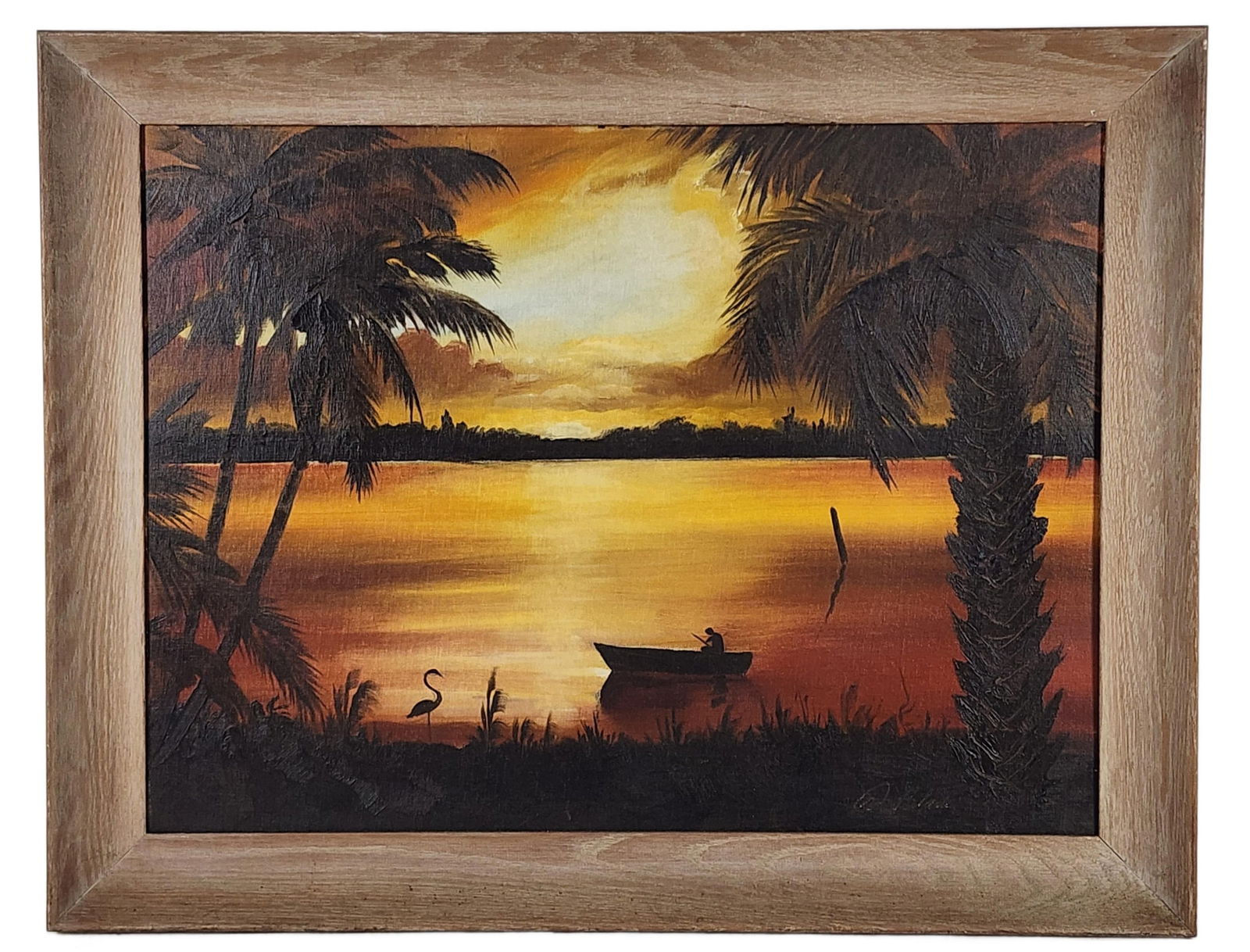 Al Black (Florida Highwaymen, 1947-2025) Sunset River Lagoon Landscape with Boat, Oil on canvas (1 of 8)