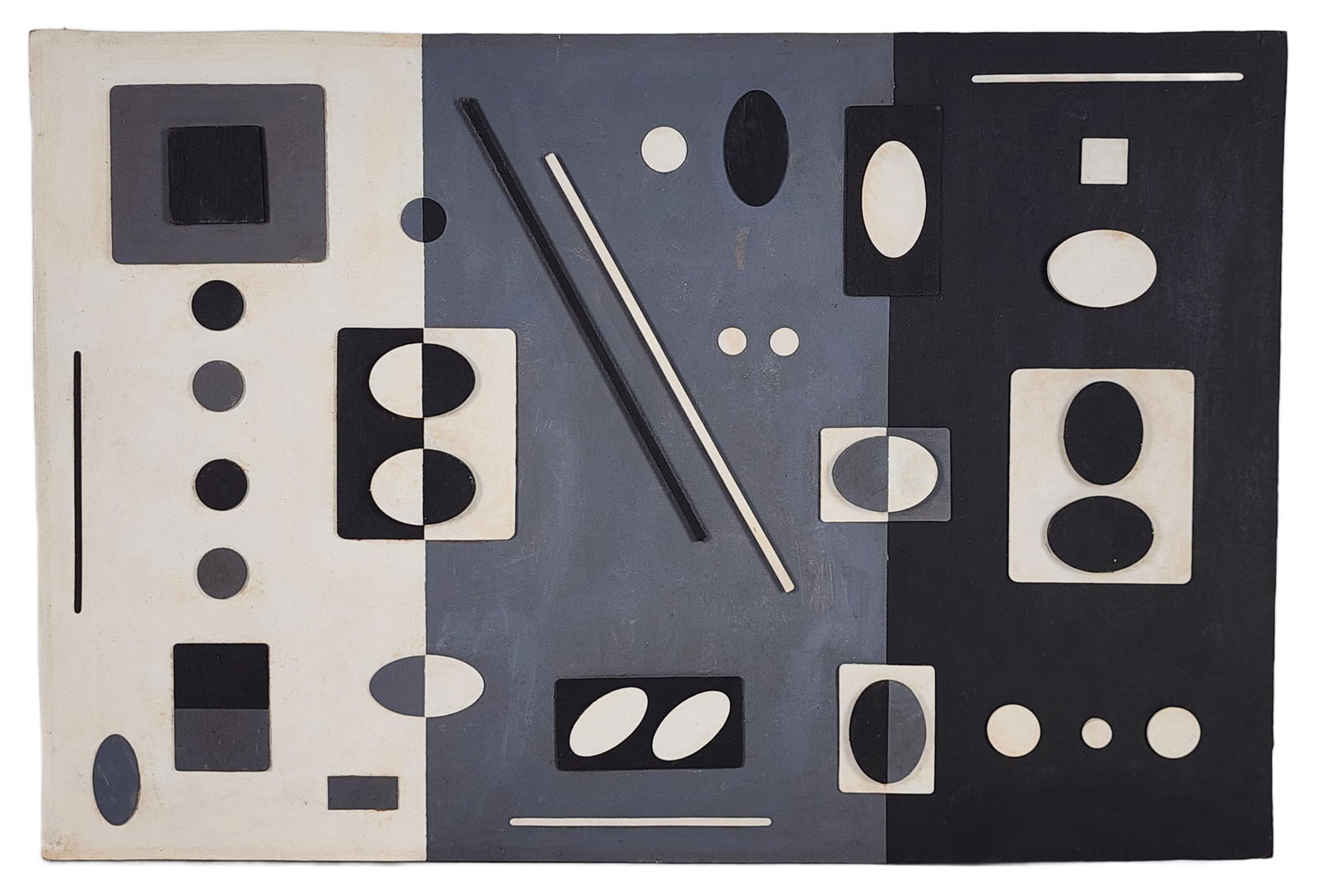 Lolo Soldevilla (Cuban, 1901-1971) Untitled, Mixed Media Construction on Canvas, Signed Lolo and: Lolo Soldevilla (Cuban, 1901-1971) Untitled, Mixed Media Construction on Canvas, Signed Lolo and dated '55 on the oval sphere, Verso signed Lolo, dated, and inscribed 875083, 23 5/8" x 35 1/2", Accomp