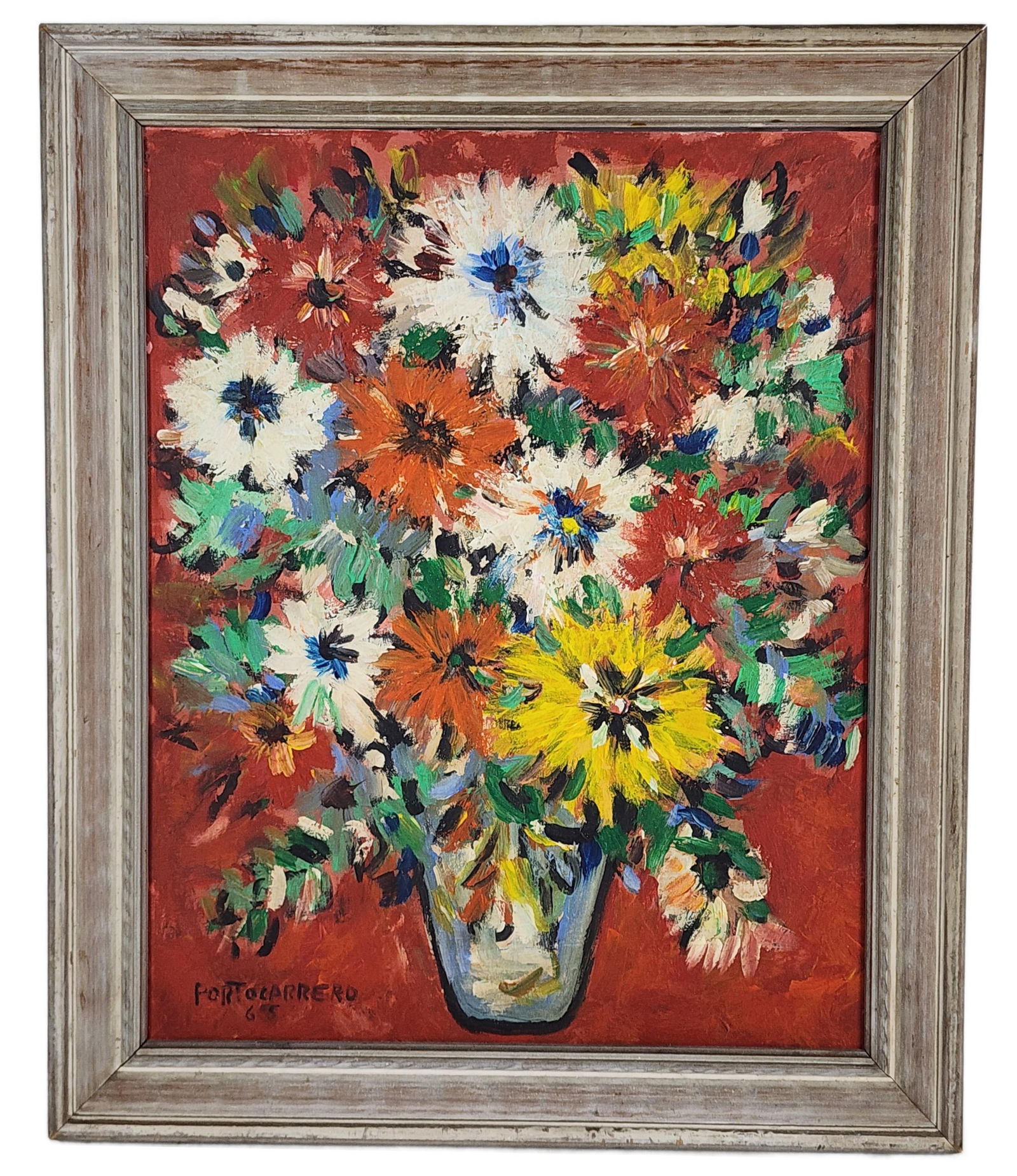Rene Portocarrero (Cuban, 1912-1985) Still Life with Flowers in a Vase, Oil on canvas board, Signed (1 of 5)