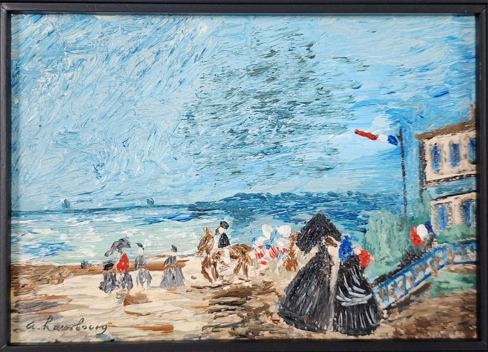 Andre Hambourg (French, 1909-1999) South of France Beach Scene with Figures, Oil on canvasboard, (1 of 7)
