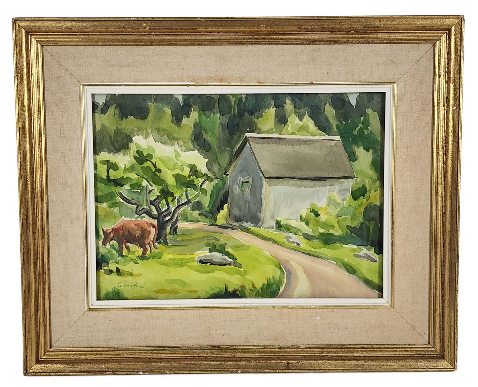 William Zorach (American, 1889-1966) Farm Landscape with Cow, Watercolor on paper, Signed Zorach and (1 of 4)