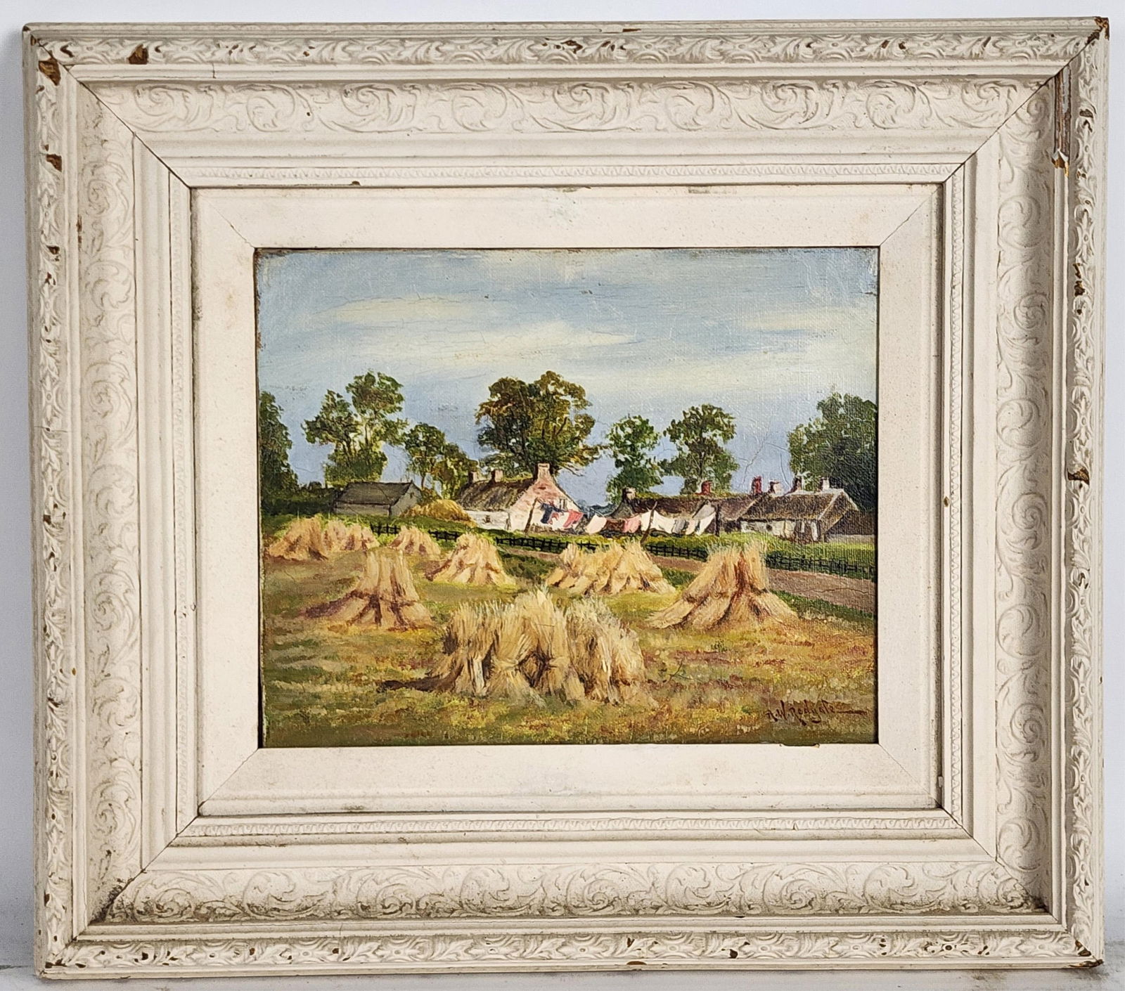 Arthur Walker Redgate (English, 1860-1906) Landscape with Haystacks and a House in the Distance, Oil (1 of 5)