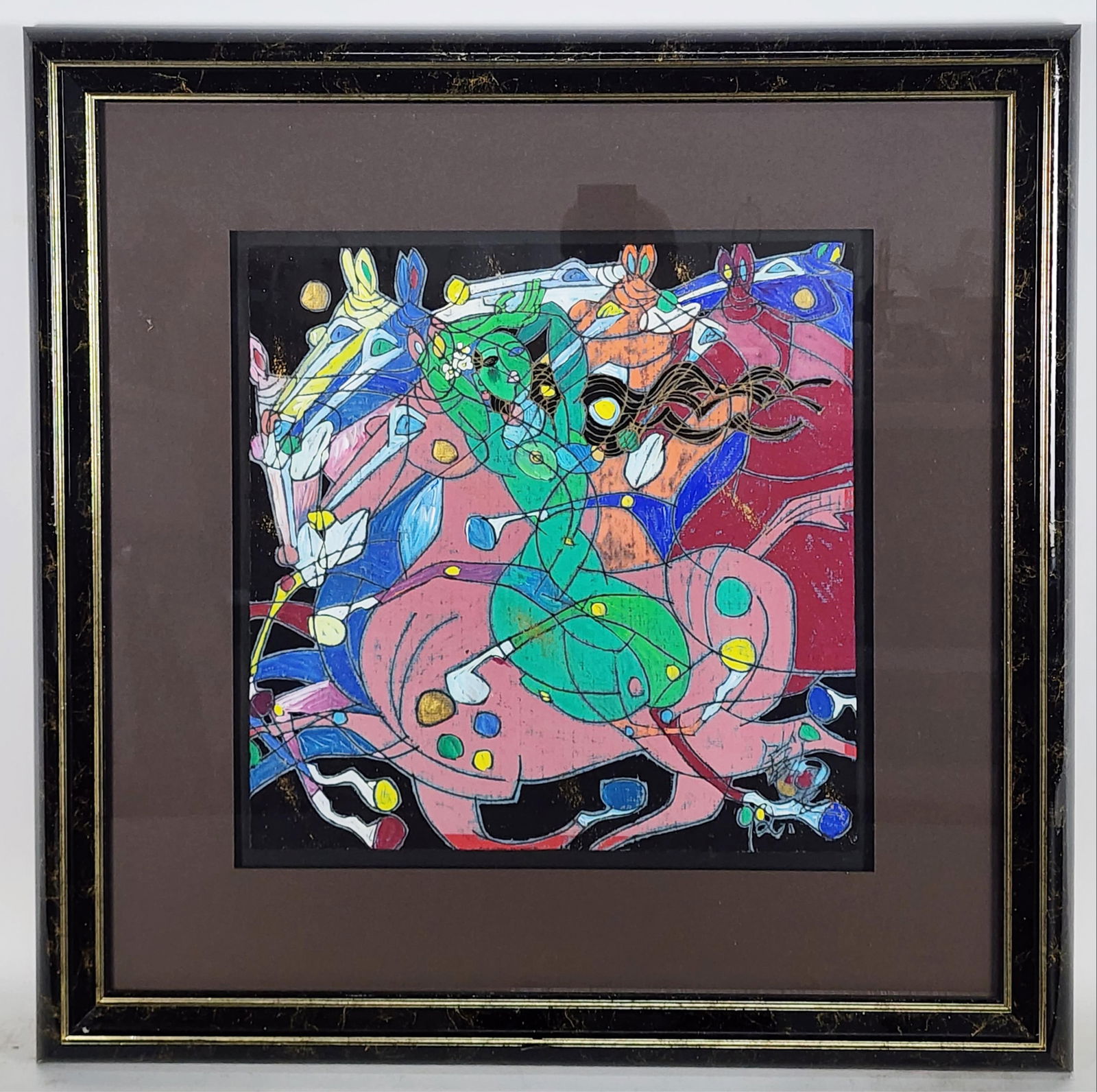 Jiang Tie-Feng (Chinese, b. 1938) Emerald Lady II, Mixed Media on paper, Signed lower right,: Jiang Tie-Feng (Chinese, b. 1938) Emerald Lady II, Mixed Media on paper, Signed lower right, Sheet-16" x 16", Framed-27 1/2" x 27 1/2"