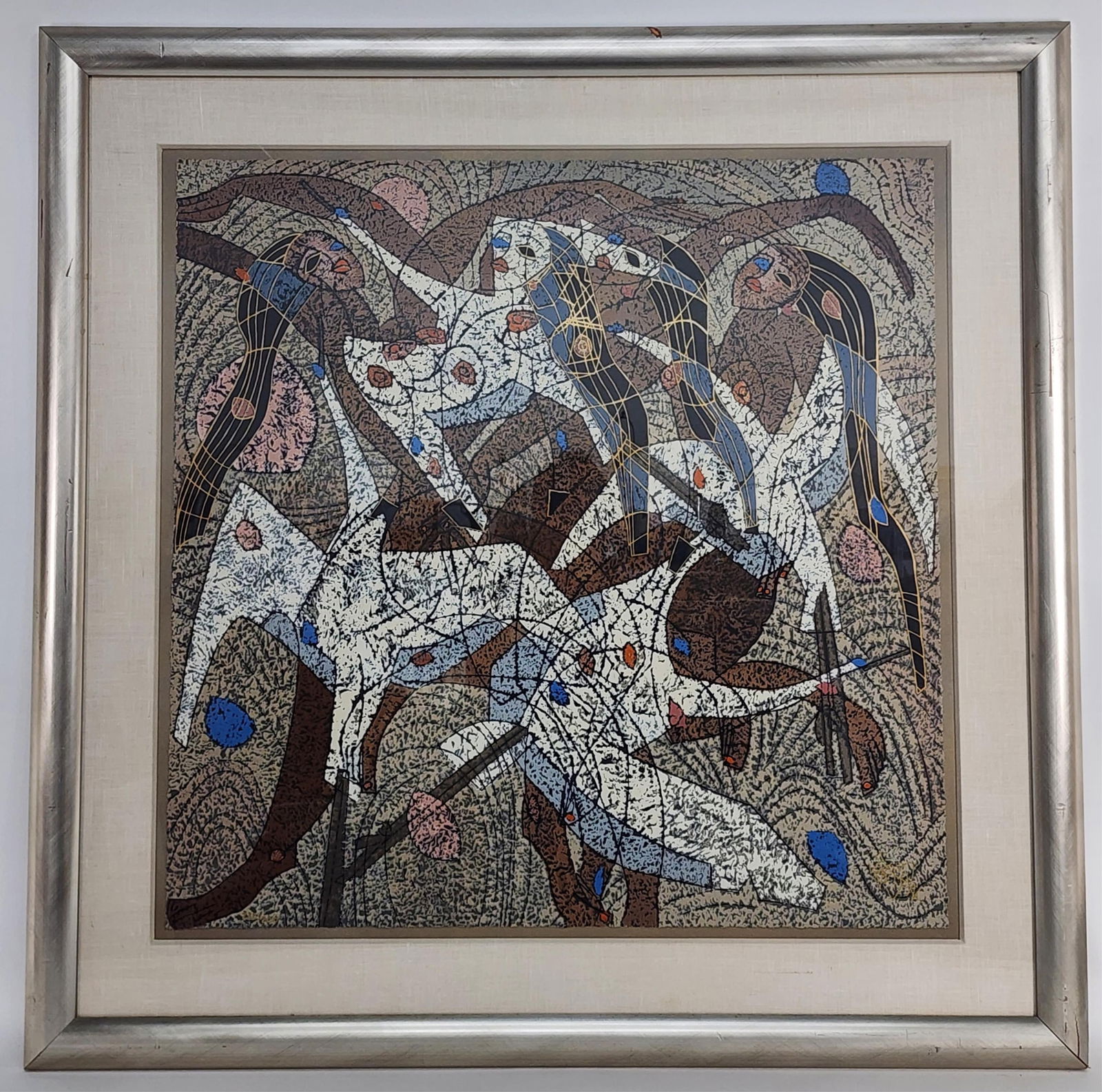 Jiang Tie Feng (Chinese, b. 1938) The Flight, Serigraph on heavy deckled paper, Signed lower right,: Jiang Tie Feng (Chinese, b. 1938) The Flight, Serigraph on heavy deckled paper, Signed lower right, Sheet-30" x 30", Framed-40 1/2" x 40 1/2"