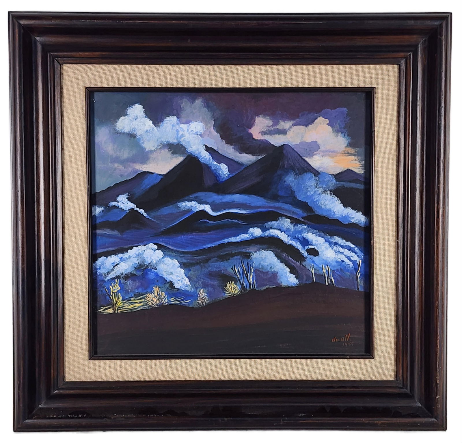 Gerardo Murillo "Dr. Atl" (Mexican, 1875-1964) Volcano Landscape, Oil on Board, Signed Dr. Atl and: Gerardo Murillo "Dr. Atl" (Mexican, 1875-1964) Volcano Landscape, Oil on Board, Signed Dr. Atl and dated 1955 lower right, 17" x 17 3/4", Framed-26" x 27"