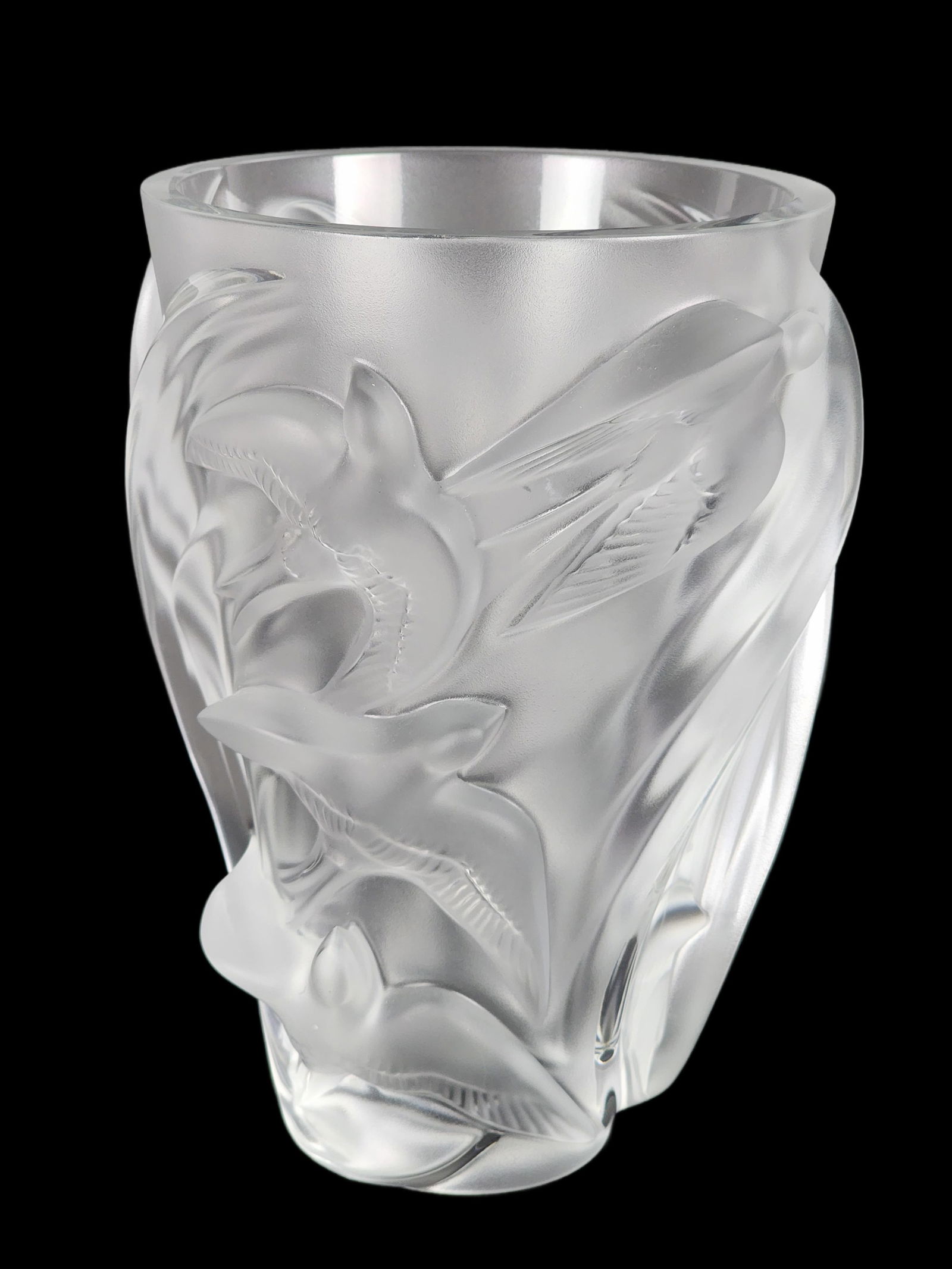 French Lalique Martinets Crystal Glass Vase, Signed Lalique, France, 9 3/4" h. (1 of 5)