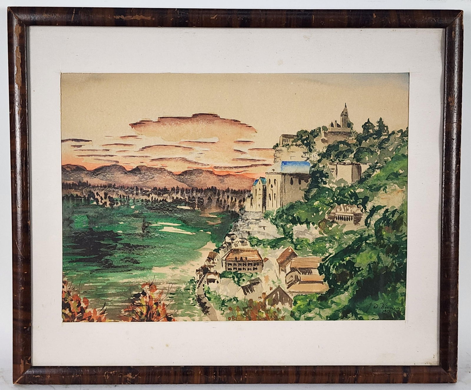 James Dickson Innes (Welsh, 1887-1914) Vista with Lake and Town, Watercolor on paper, Signed J. D.: James Dickson Innes (Welsh, 1887-1914) Vista with Lake and Town, Watercolor on paper, Signed J. D. Innes and dated 1911 lower right, Sight-10" x 14", Framed-15" x 18"