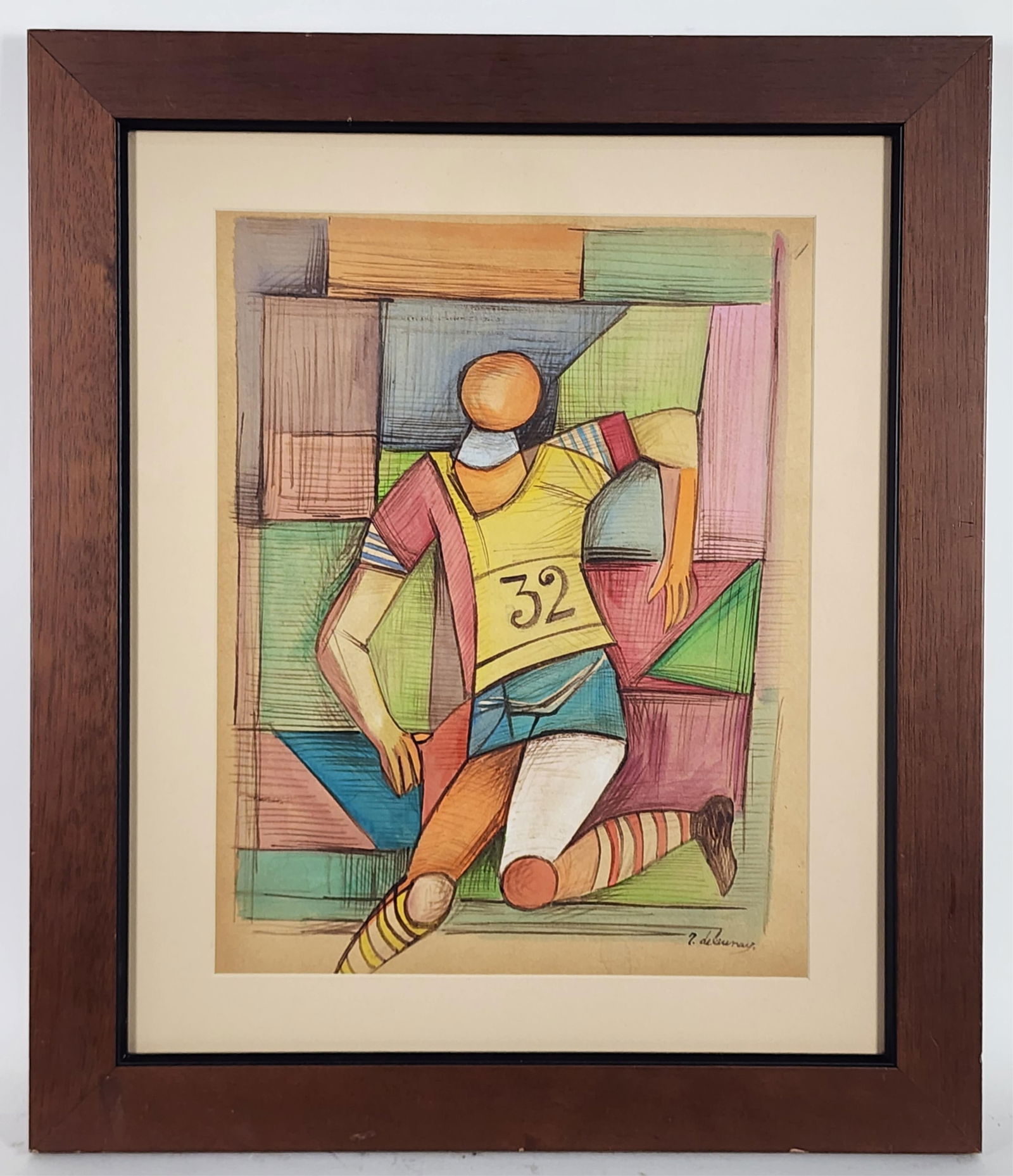 Robert Delauney (French, 1885-1941) Attributed to, Soccer Player, Watercolor on paper, Signed lower: Robert Delauney (French, 1885-1941) Attributed to, Soccer Player, Watercolor on paper, Signed lower right, Signt-13 1/2" x 10 1/2", Framed-19 1/2" x 16 3/4"