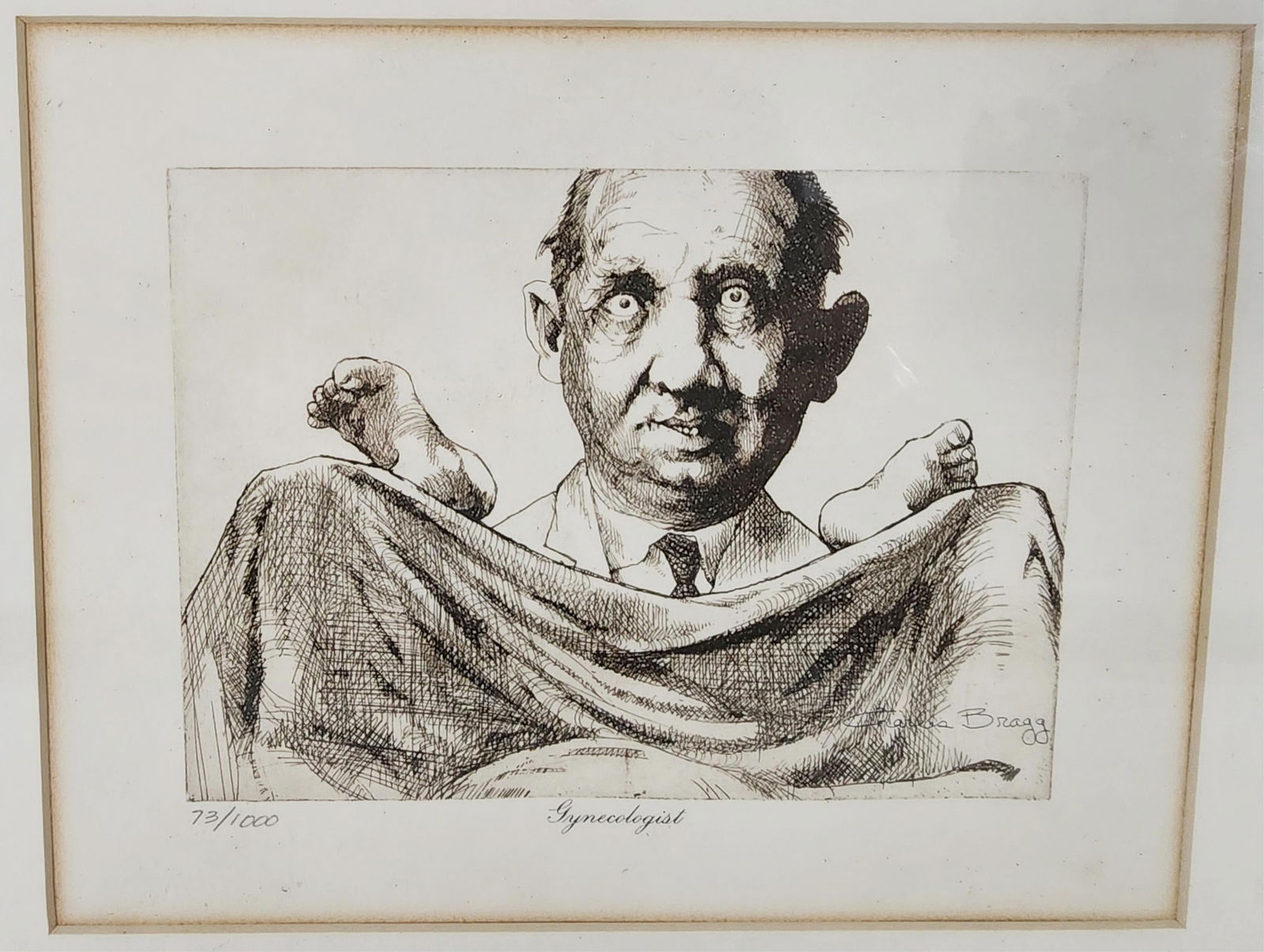 Charles Bragg (American, 1931-2017) Gynecologist, Etching, Signed Charles Bragg in the plate,: Charles Bragg (American, 1931-2017) Gynecologist, Etching, Signed Charles Bragg in the plate, Numbered 73/1000 in pencil, Sight-7" x 9", Framed-14" x 16"