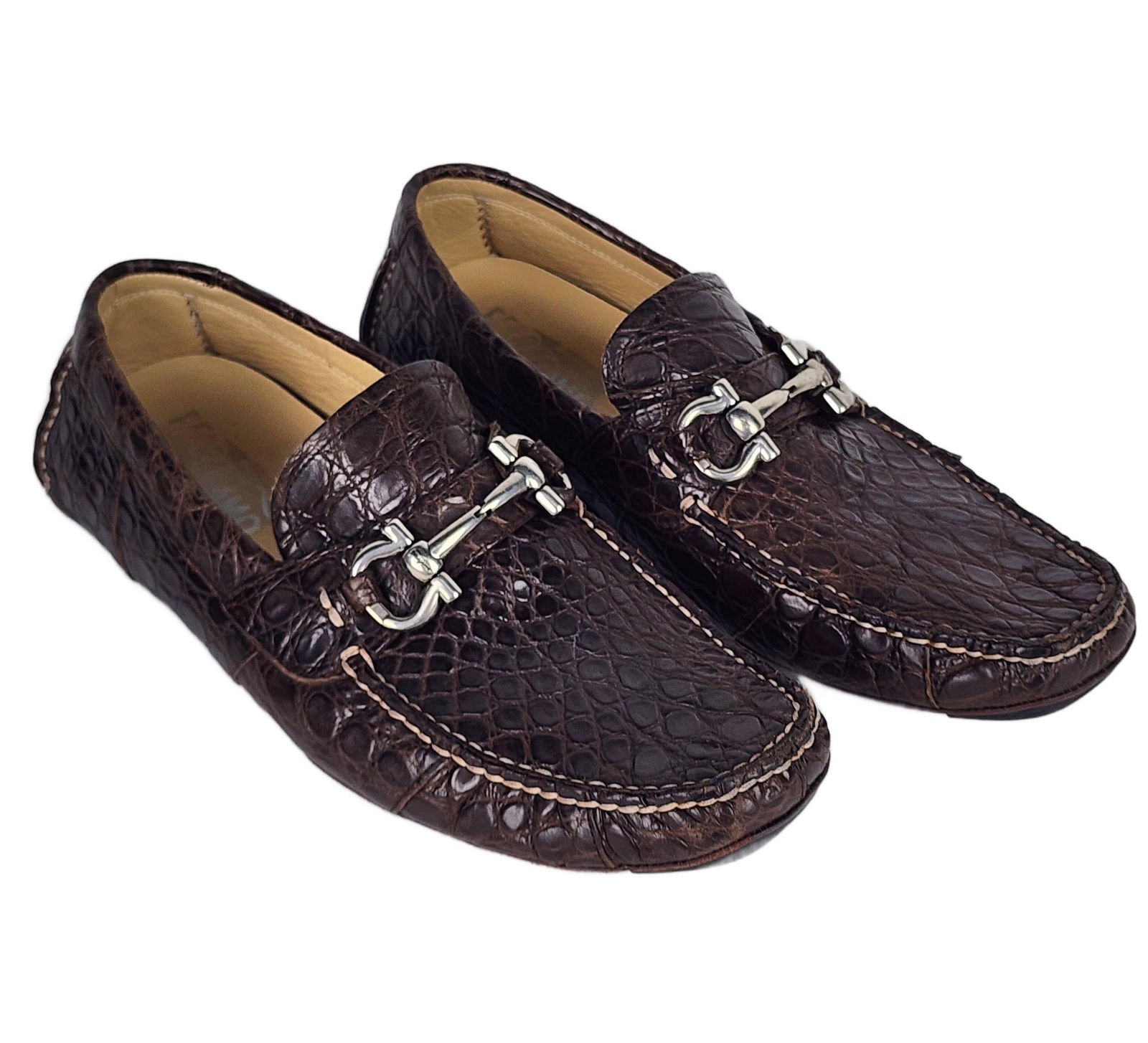 Mens Pair of Ferragamo Faux Croc Loafers, Size 7 1/2, light wear, from a smoke free home. (1 of 5)