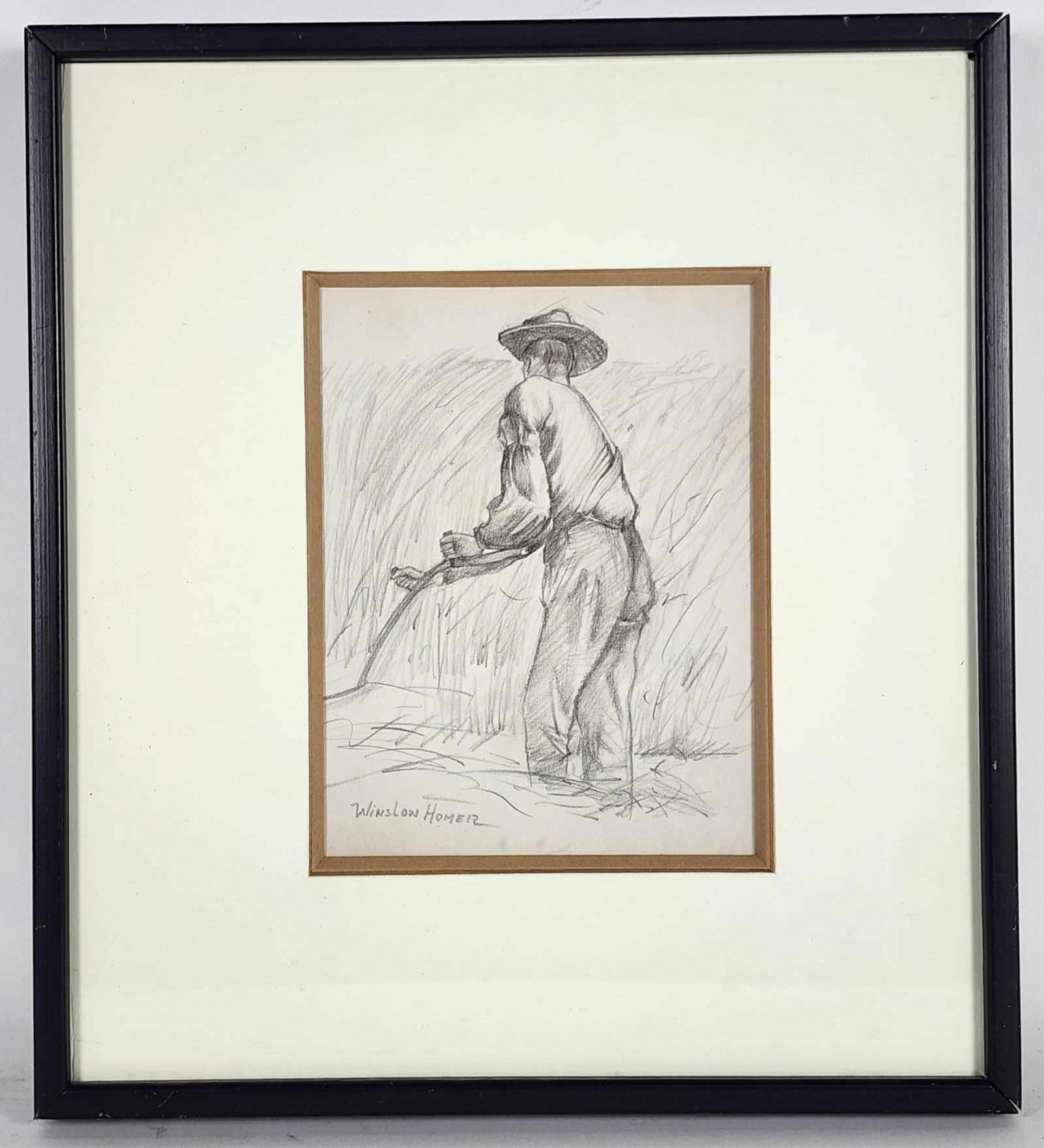 A 20th Century Pencil on Paper Drawing in the Manner of Winslow Homer (1836-1910) Farmer Harvesting (1 of 4)