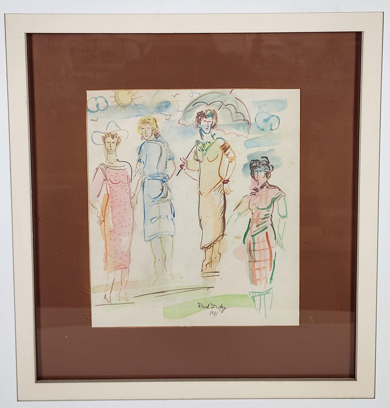 A 20th Century Watercolor on Paper Painting, Study of Women, Signed Raul Dufy and dated 1941,: A 20th Century Watercolor on Paper Painting, Study of Women, Signed Raul Dufy and dated 1941, Sight-10" x 8 3/4", Framed-24" x 23"