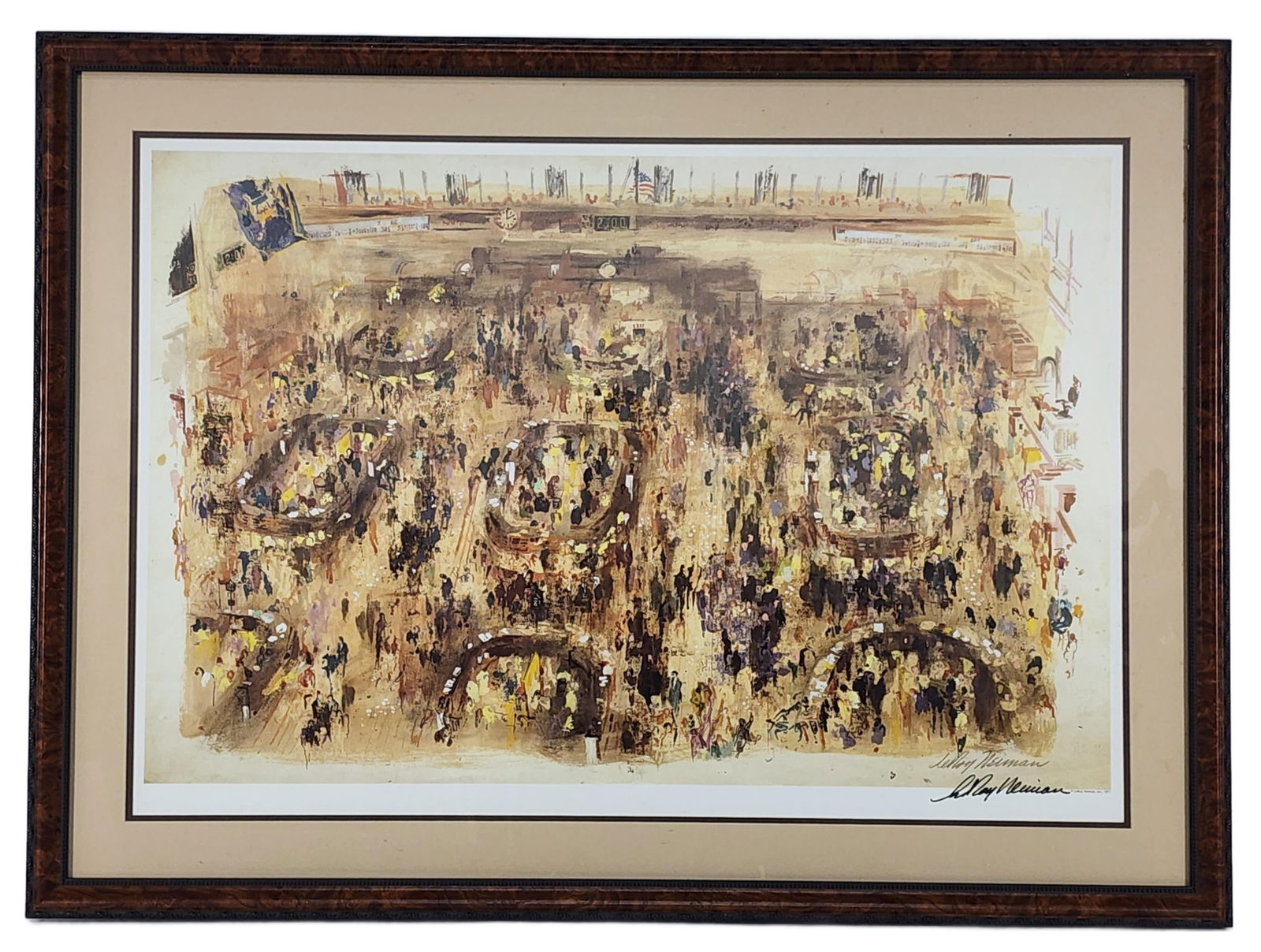 A Leroy Nieman (American, 1921-2012) Stock Market, Signed in marker lower right, Offset lithograph,: A Leroy Nieman (American, 1921-2012) Stock Market, Signed in marker lower right, Offset lithograph, Sight-24" x 35", Framed-31 1/8" x 42 1/4"