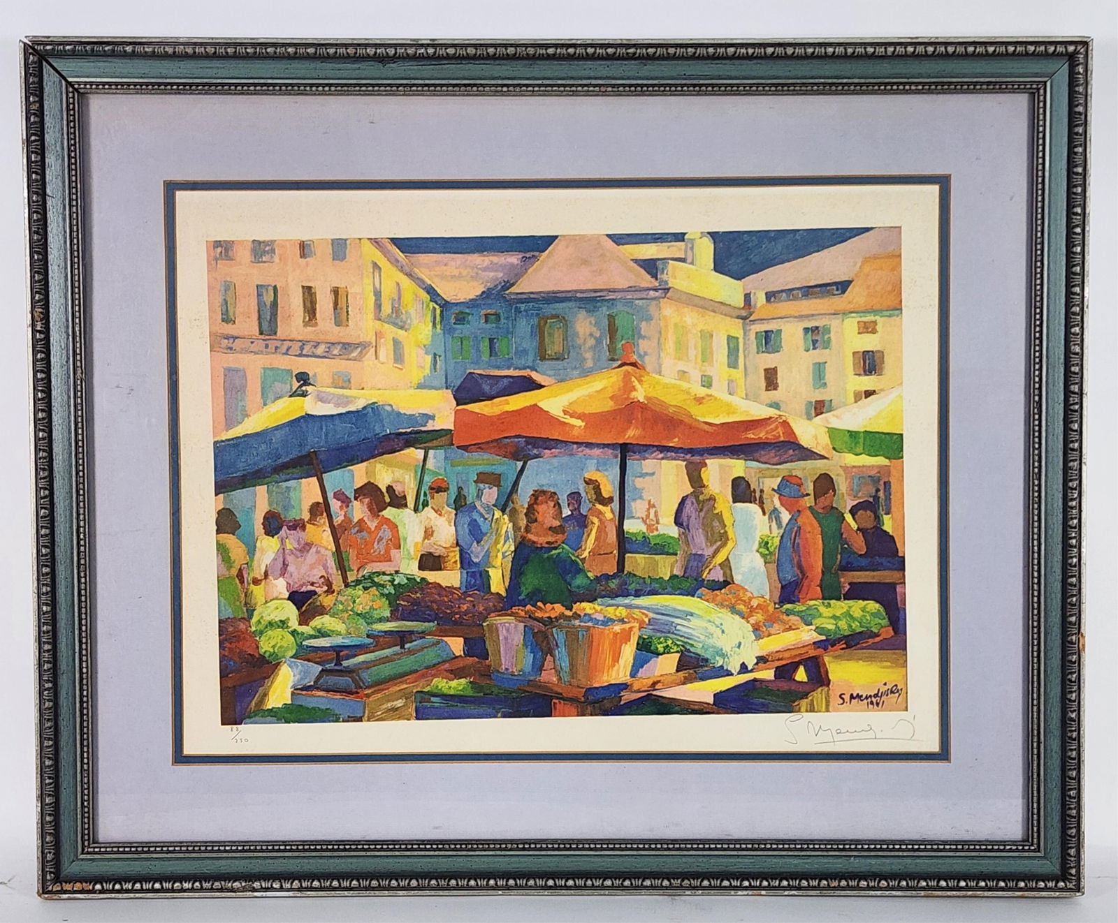Serge Mendjinsky (French, 1929-2017) Market Scene, Color Lithograph, Signed in pencil lower right: Serge Mendjinsky (French, 1929-2017) Market Scene, Color Lithograph, Signed in pencil lower right margin and numbered 88/250, Sight-16" x 21 1/2", Framed-24" x 29 1/2", some toning.