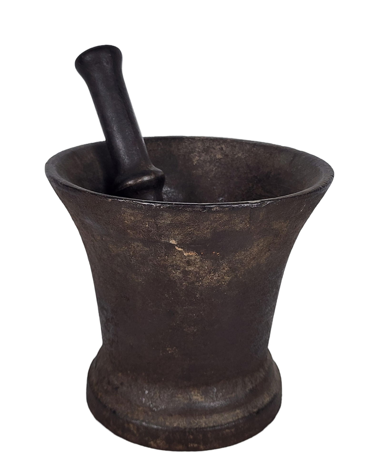 Antique Iron Mortar and Pestle, 7" h. 8" dia.: Antique Iron Mortar and Pestle, 7" h. 8" dia.