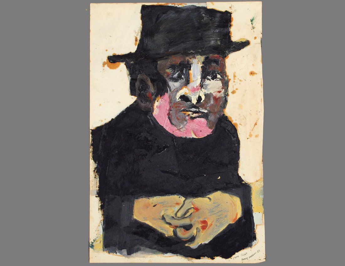 BENNY ANDREWS (American. 1930-2006): "Young Jew". Signed, dated '63 and titled l/r. Oil on Paper. Measuring 18 1/4" by 11 3/4". Unframed. (Cond: some aging with staining to white areas) (2000/3000)