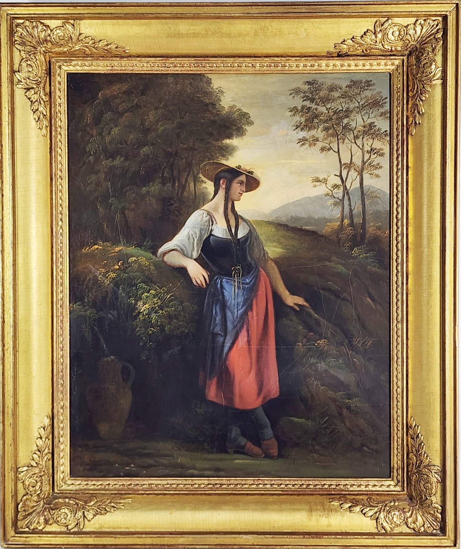 Alexandre Francois (Belgian/American, 1824-1912) Romantic Landscape with Standing Lady, monogrammed (1 of 10)