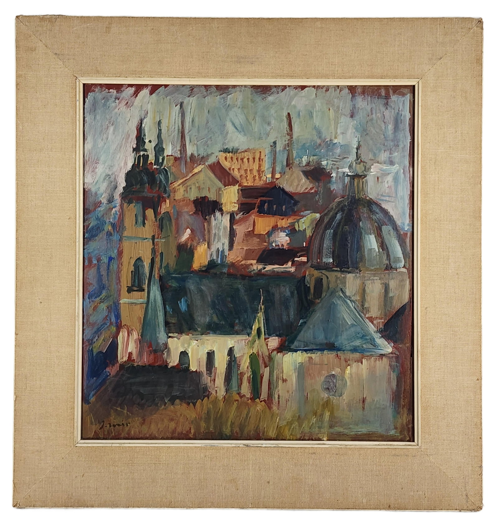Joaquin Mir y Trinxet (Spain, 1873–1940) Village Landscape, Signed J. Mir lower right, Oil on: Joaquin Mir y Trinxet (Spain, 1873–1940) Village Landscape, Signed J. Mir lower right, Oil on board, 20" x 18 5/8", Framed-28" x 26 1/4"